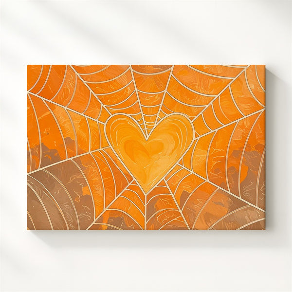 Heart Web Canvas – Minimalist Halloween Love & Spiderweb Wall Art - Gifitto