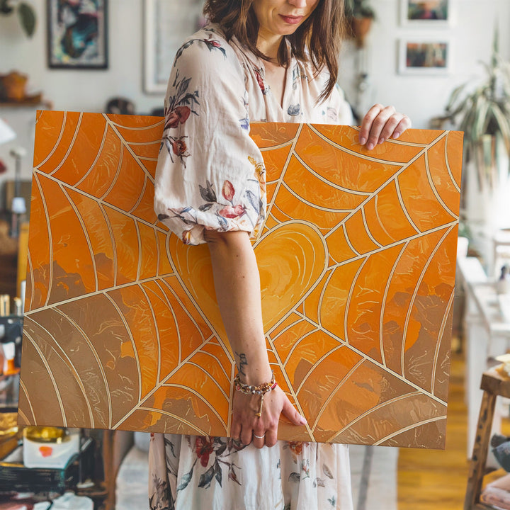 Heart Web Canvas – Minimalist Halloween Love & Spiderweb Wall Art - Gifitto