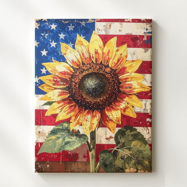 Patriotic Sunflower Canvas – Rustic Folk-Art Summer Freedom Wall Decor - Gifitto