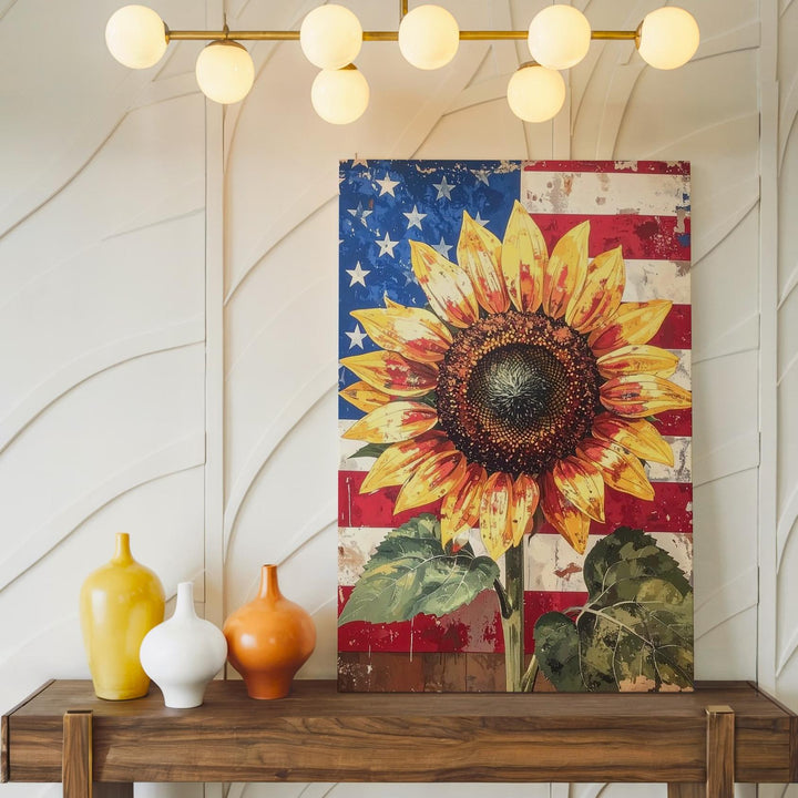 Patriotic Sunflower Canvas – Rustic Folk-Art Summer Freedom Wall Decor - Gifitto