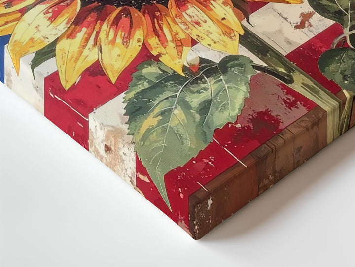 Patriotic Sunflower Canvas – Rustic Folk-Art Summer Freedom Wall Decor - Gifitto