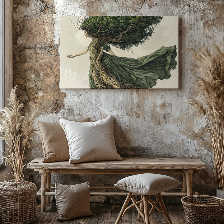 Dryad Spirit Canvas – Surreal Tree-Headed Forest Witch Wall Art - Gifitto