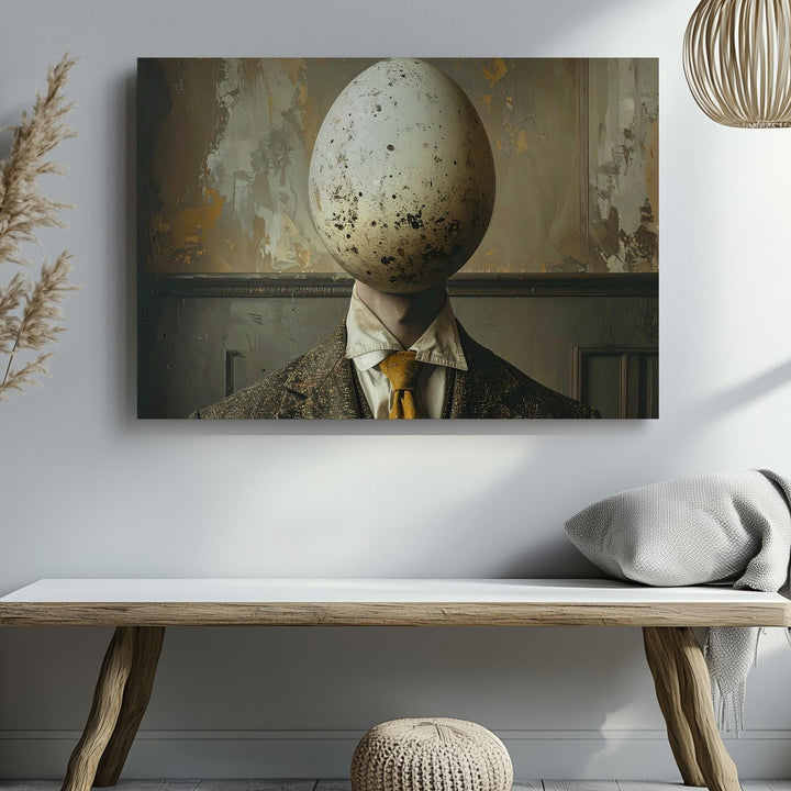 Egg-Head Gentleman Canvas – Surreal Vintage Identity Wall Art - Gifitto