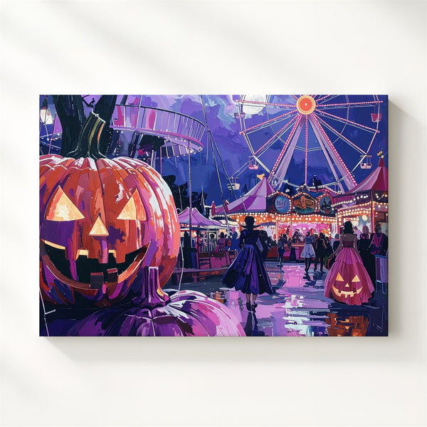 Halloween Carnival Canvas – Surreal Fairground with Jack-o'-Lanterns & Ferris Wheel - Gifitto