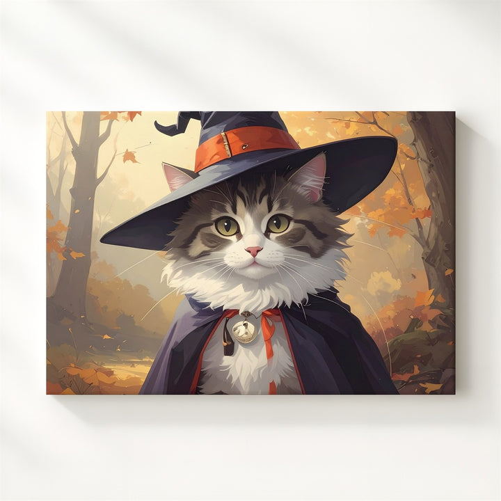Spellcaster Kitten Canvas – Whimsical Halloween Familiar in Forest Light - Gifitto