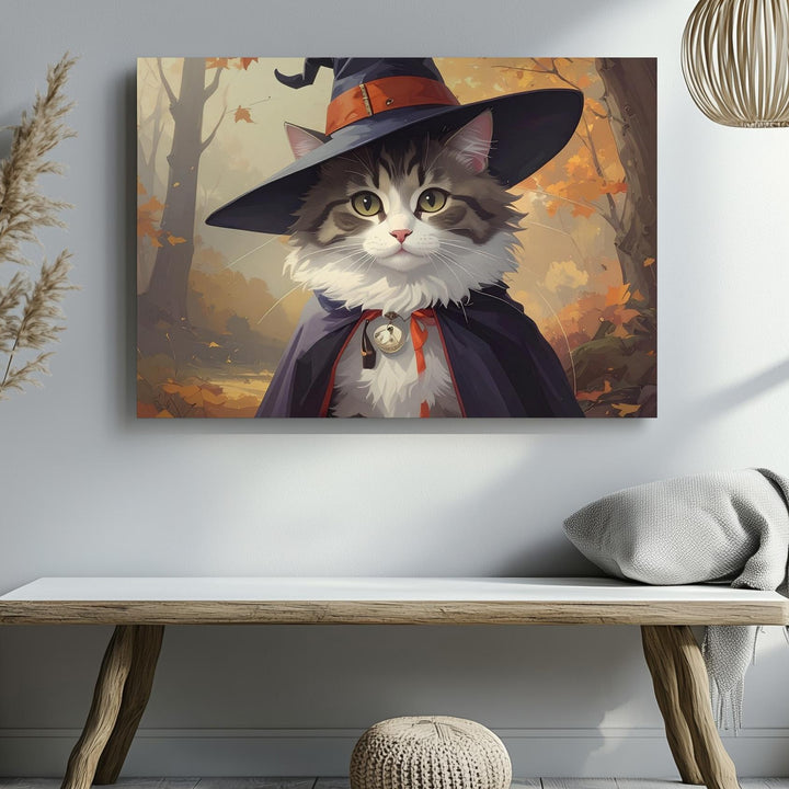 Spellcaster Kitten Canvas – Whimsical Halloween Familiar in Forest Light - Gifitto