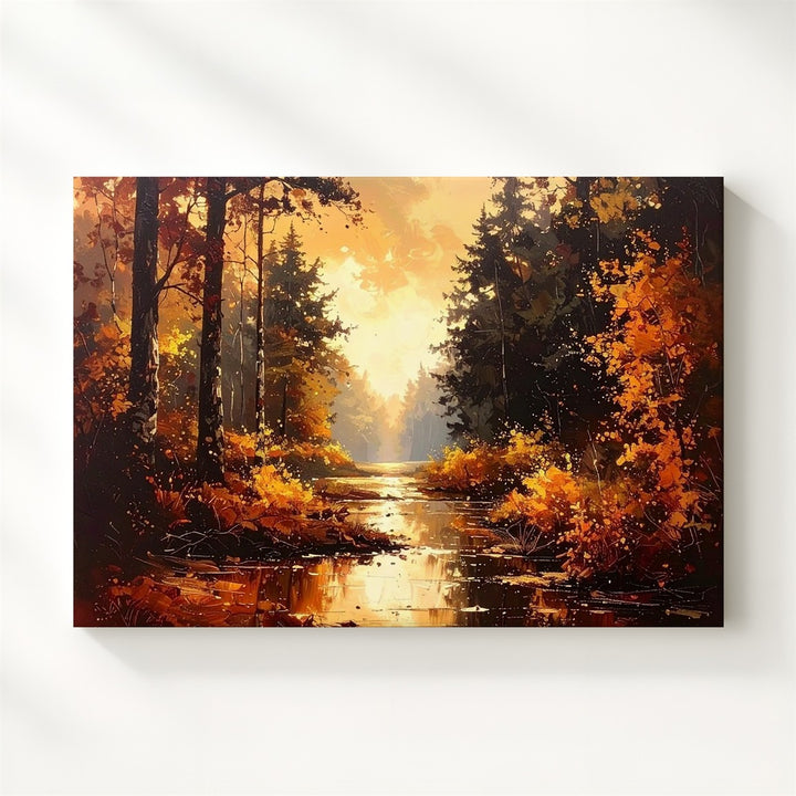 Autumn Forest Path Canvas – Symmetrical Woodland Glow in Halloween Hues - Gifitto