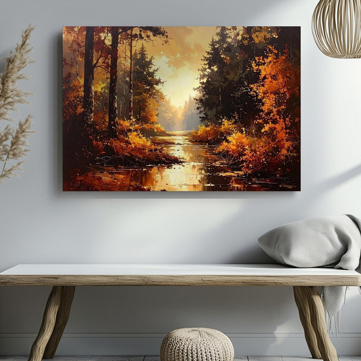 Autumn Forest Path Canvas – Symmetrical Woodland Glow in Halloween Hues - Gifitto