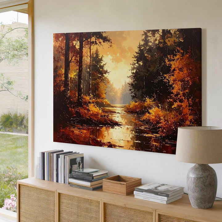 Autumn Forest Path Canvas – Symmetrical Woodland Glow in Halloween Hues - Gifitto