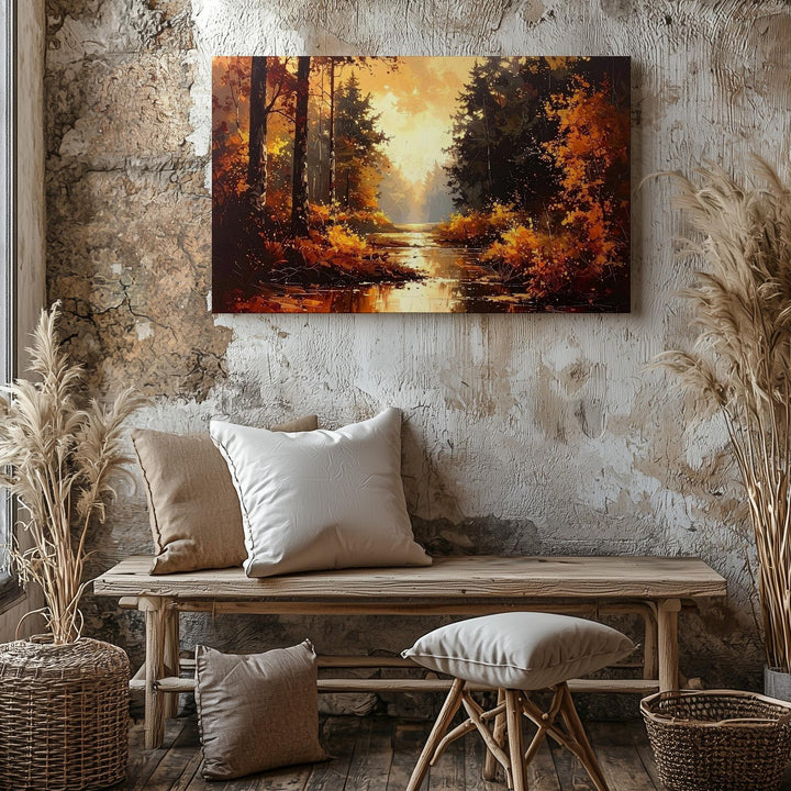 Autumn Forest Path Canvas – Symmetrical Woodland Glow in Halloween Hues - Gifitto
