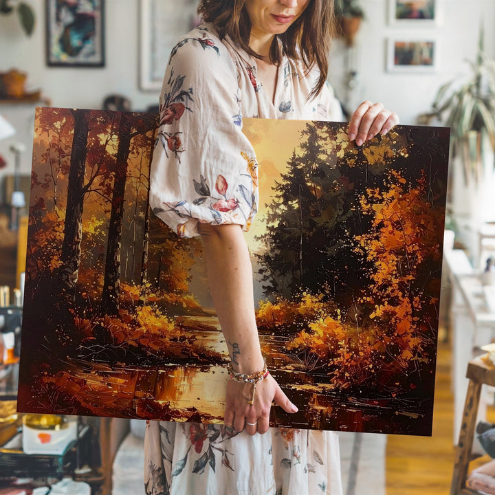 Autumn Forest Path Canvas – Symmetrical Woodland Glow in Halloween Hues - Gifitto