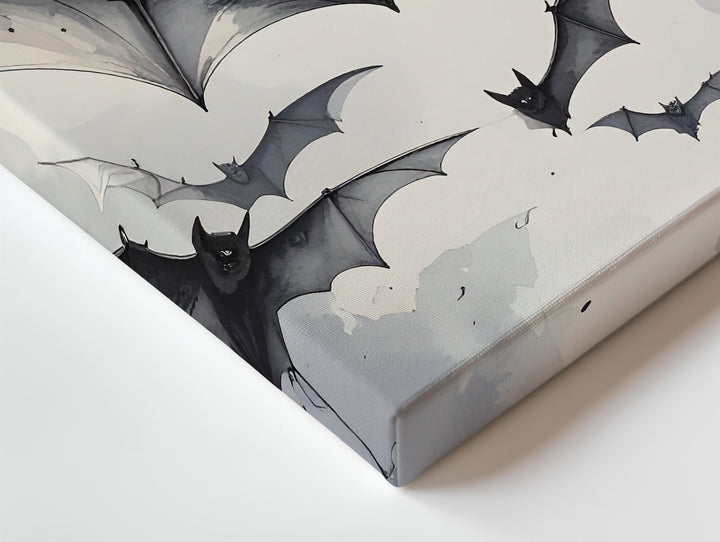 Symmetrical Bat Swarm Canvas – Grayscale Gothic Halloween Wall Art - Gifitto