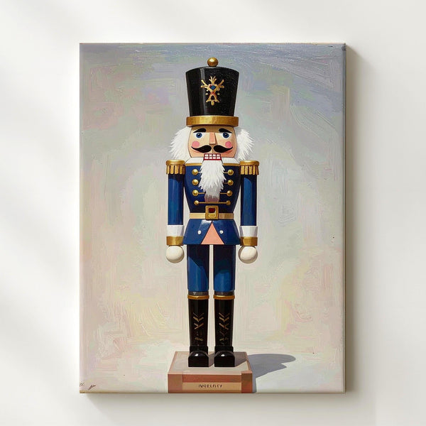 Minimal Nutcracker Soldier Canvas – Classic Blue & Gold Christmas Wall Art - Gifitto