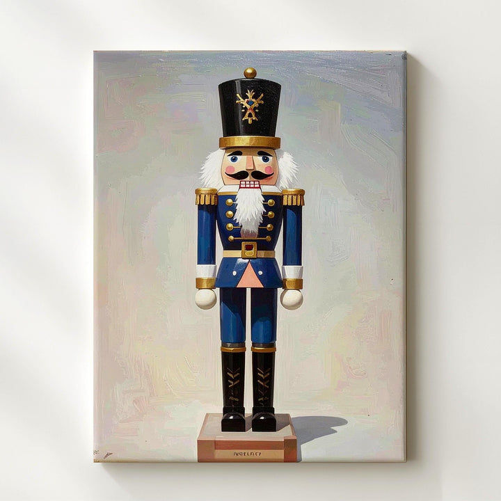 Minimal Nutcracker Soldier Canvas – Classic Blue & Gold Christmas Wall Art - Gifitto