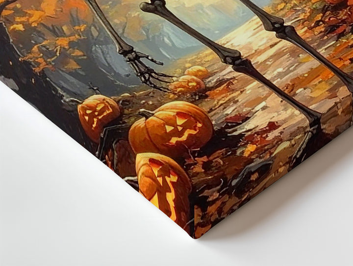 Pumpkin-Head Skeleton in Enchanted Forest Canvas – Whimsical Halloween Fantasy Art - Gifitto
