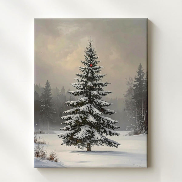 Snow-Covered Tree in Misty Forest Canvas – Peaceful Winter Holiday Wall Art - Gifitto