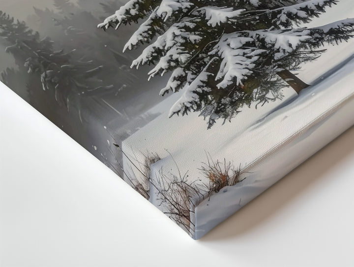Snow-Covered Tree in Misty Forest Canvas – Peaceful Winter Holiday Wall Art - Gifitto