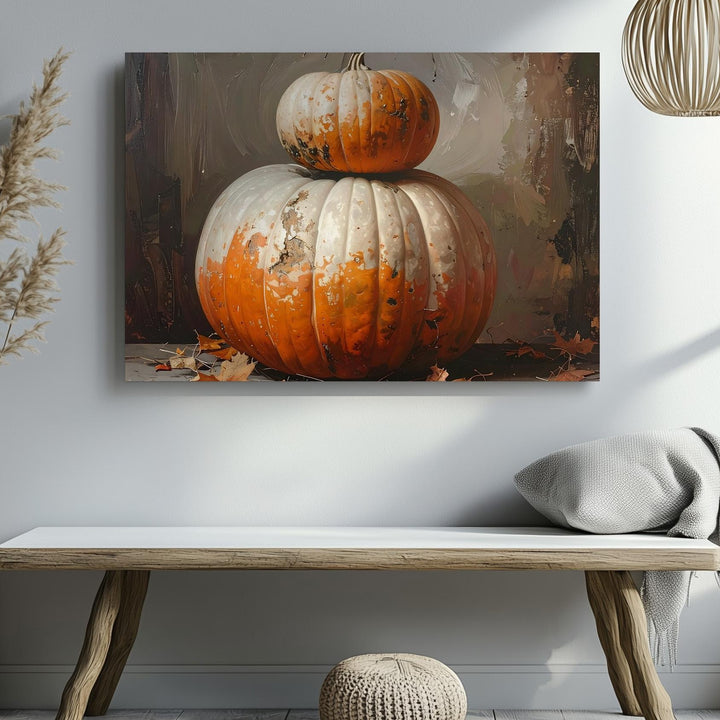 Harvest Totem Pumpkin Canvas – Rustic Autumn Stack with Halloween Charm - Gifitto