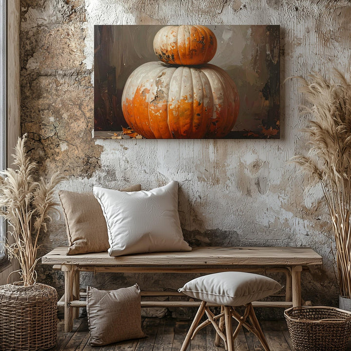 Harvest Totem Pumpkin Canvas – Rustic Autumn Stack with Halloween Charm - Gifitto