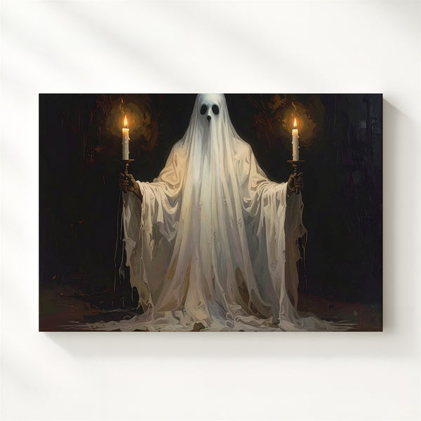 Ghostly Candle Bearer Canvas – Ethereal Spirit Wall Art with Ritual Presence - Gifitto