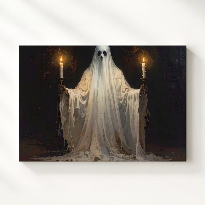 Ghostly Candle Bearer Canvas – Ethereal Spirit Wall Art with Ritual Presence - Gifitto