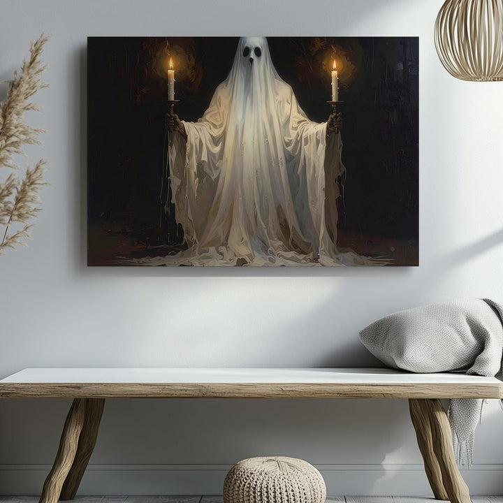 Ghostly Candle Bearer Canvas – Ethereal Spirit Wall Art with Ritual Presence - Gifitto