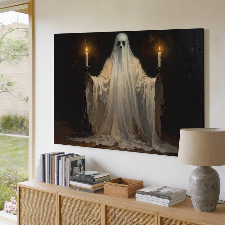 Ghostly Candle Bearer Canvas – Ethereal Spirit Wall Art with Ritual Presence - Gifitto