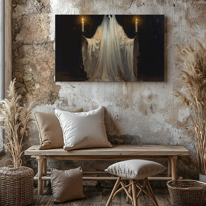 Ghostly Candle Bearer Canvas – Ethereal Spirit Wall Art with Ritual Presence - Gifitto
