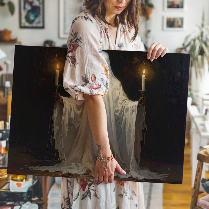 Ghostly Candle Bearer Canvas – Ethereal Spirit Wall Art with Ritual Presence - Gifitto