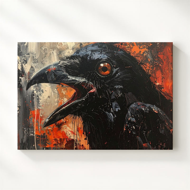 Screaming Raven Canvas – Abstract Horror Portrait in Fiery Apocalypse Tones - Gifitto