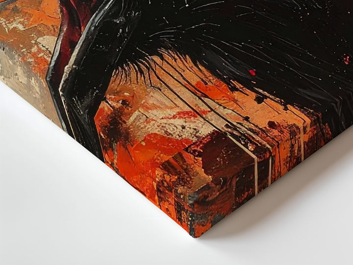 Screaming Raven Canvas – Abstract Horror Portrait in Fiery Apocalypse Tones - Gifitto