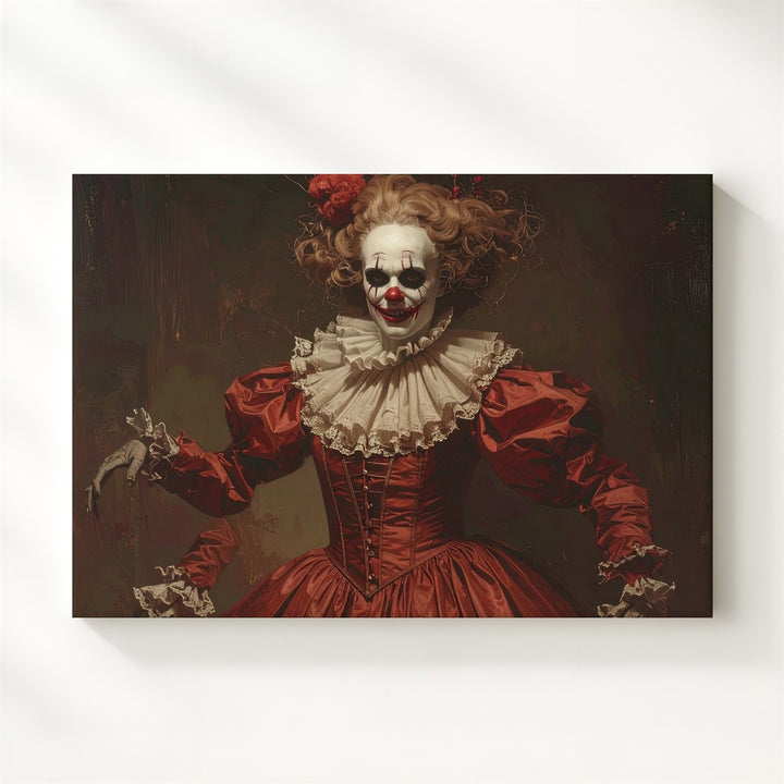 Haunted Clown Ballerina Canvas – Skeletal Horror in Tattered Elegance - Gifitto