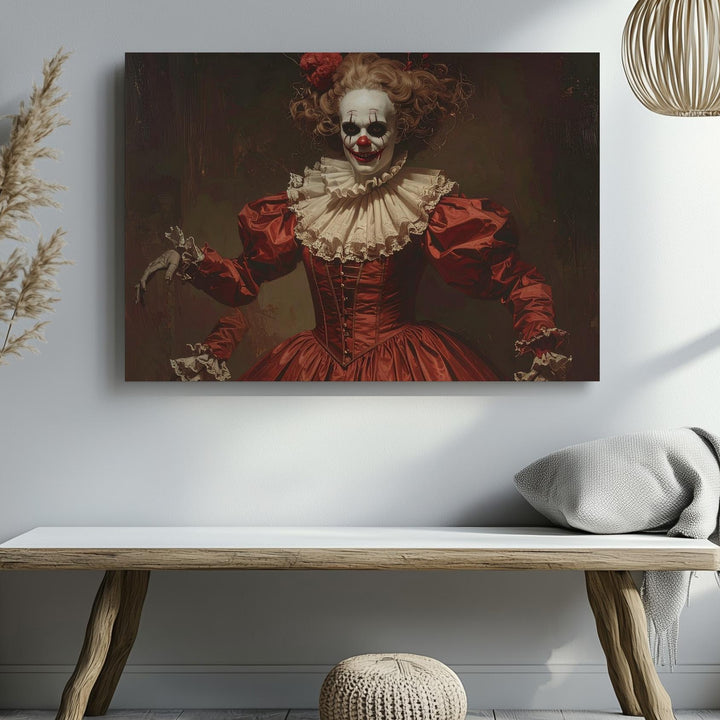 Haunted Clown Ballerina Canvas – Skeletal Horror in Tattered Elegance - Gifitto