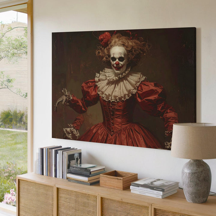 Haunted Clown Ballerina Canvas – Skeletal Horror in Tattered Elegance - Gifitto