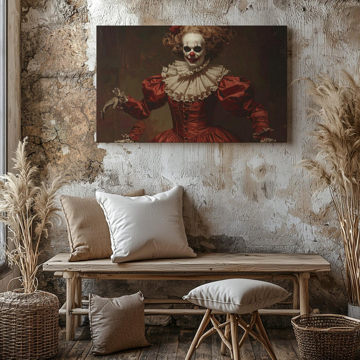 Haunted Clown Ballerina Canvas – Skeletal Horror in Tattered Elegance - Gifitto