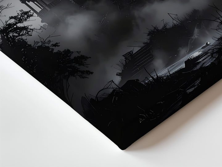 Gothic Mansion in Fog Canvas – Haunted Victorian Halloween Wall Art - Gifitto