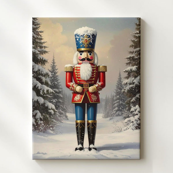 Classic Nutcracker in the Snow Canvas – Vintage Holiday Childhood Wall Art - Gifitto
