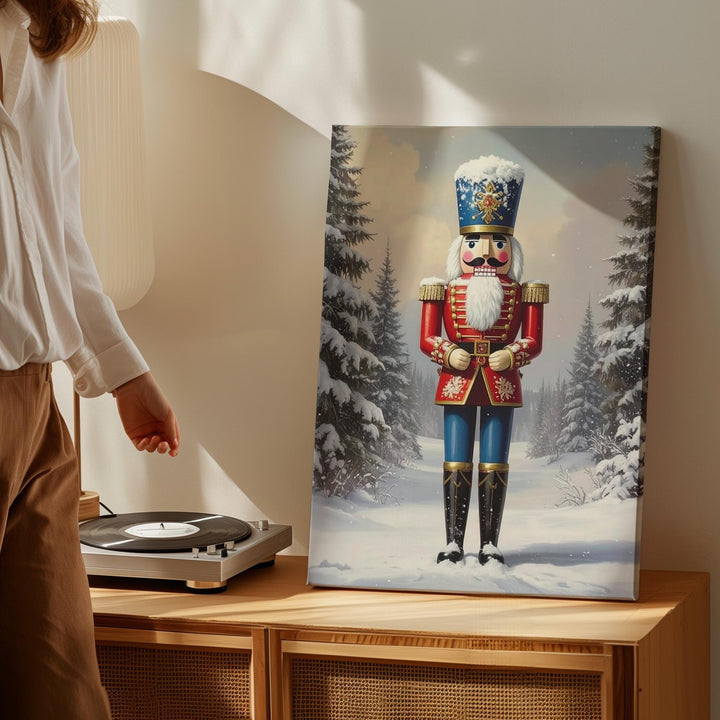 Classic Nutcracker in the Snow Canvas – Vintage Holiday Childhood Wall Art - Gifitto
