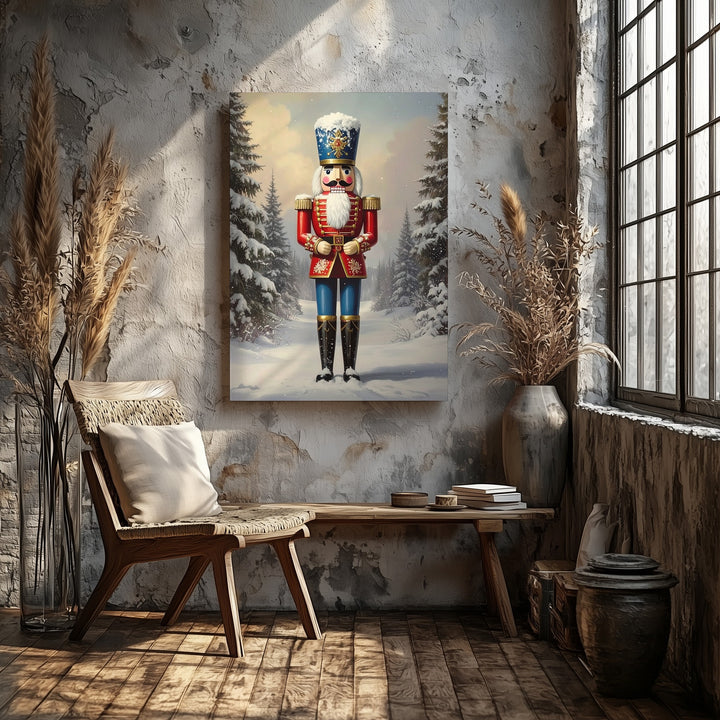 Classic Nutcracker in the Snow Canvas – Vintage Holiday Childhood Wall Art - Gifitto