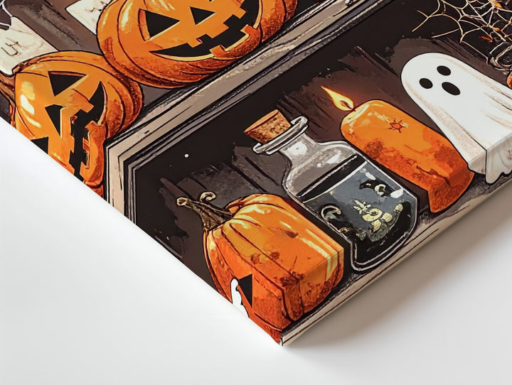 Haunted Bookshelf Canvas – Whimsical Halloween Library Wall Art - Gifitto