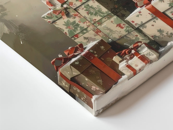 Stacked Christmas Gifts Canvas – Vintage Holiday Warmth & Giving Wall Art - Gifitto