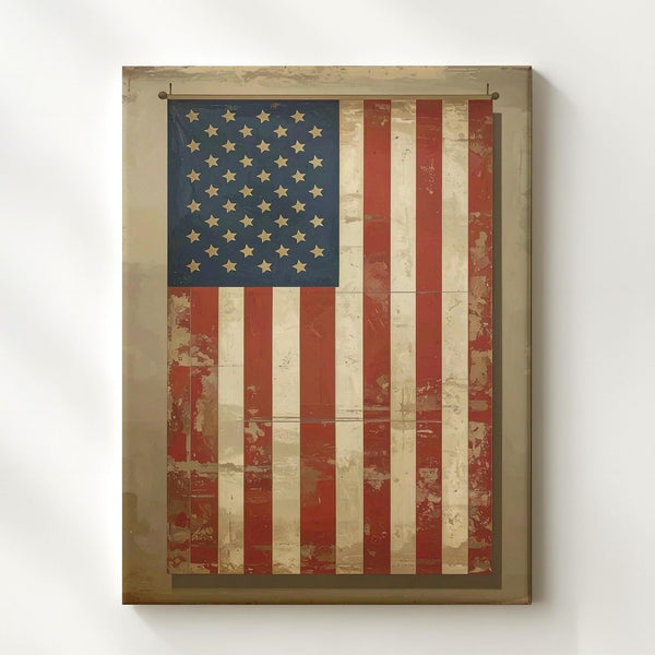 Vintage Vertical American Flag Canvas – Antique Sepia Americana Wall Art - Gifitto