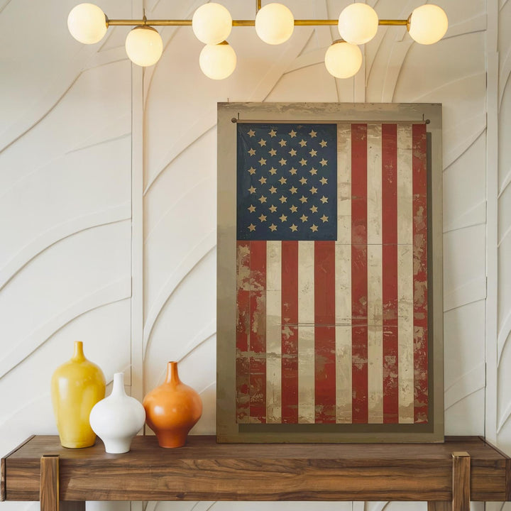 Vintage Vertical American Flag Canvas – Antique Sepia Americana Wall Art - Gifitto