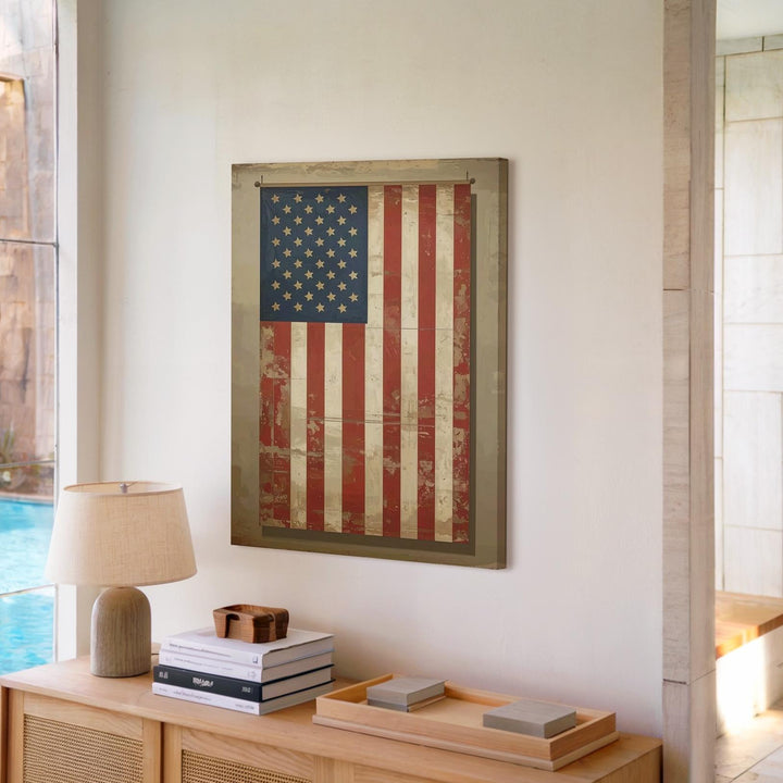Vintage Vertical American Flag Canvas – Antique Sepia Americana Wall Art - Gifitto