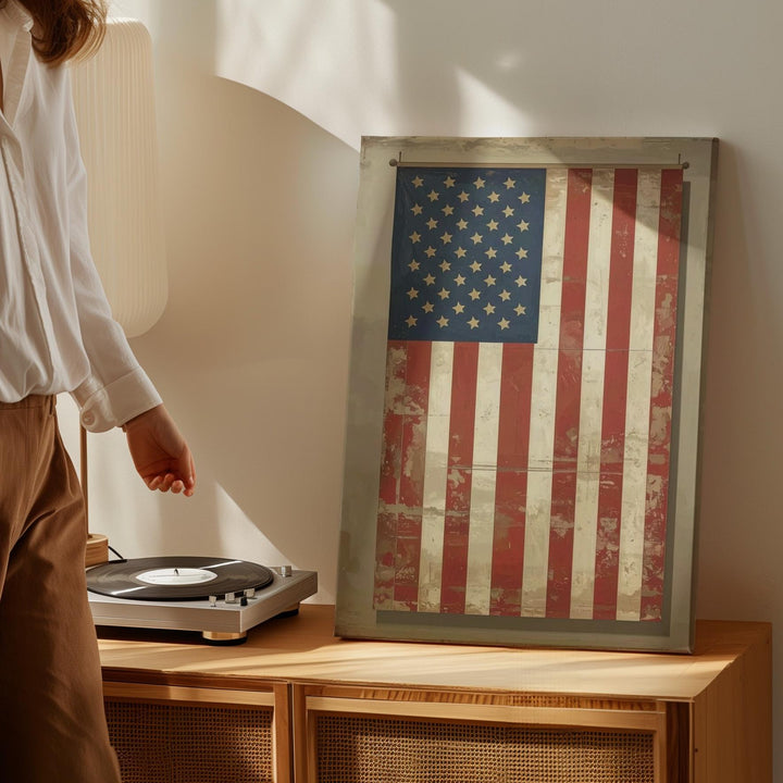 Vintage Vertical American Flag Canvas – Antique Sepia Americana Wall Art - Gifitto