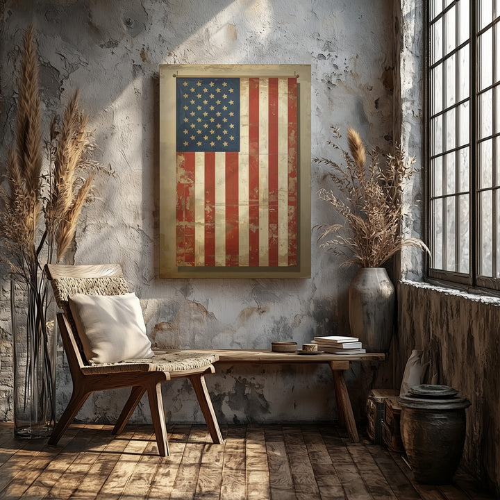 Vintage Vertical American Flag Canvas – Antique Sepia Americana Wall Art - Gifitto