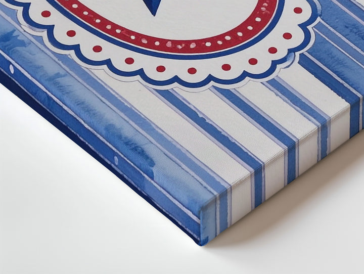 Minimalist Blue Star Canvas – Vintage Striped Patriotic Wall Art - Gifitto