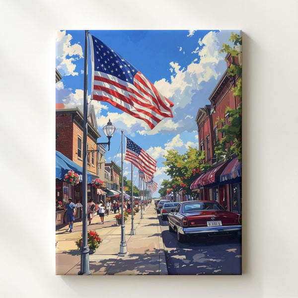 Main Street 4th of July Canvas – Patriotic Small-Town Celebration Wall Art - Gifitto