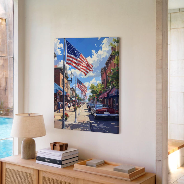 Main Street 4th of July Canvas – Patriotic Small-Town Celebration Wall Art - Gifitto