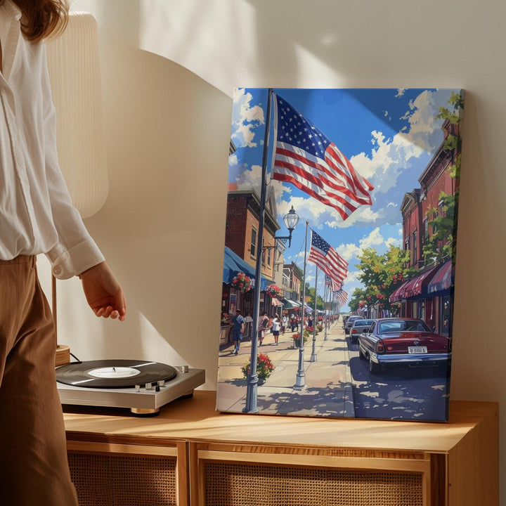 Main Street 4th of July Canvas – Patriotic Small-Town Celebration Wall Art - Gifitto